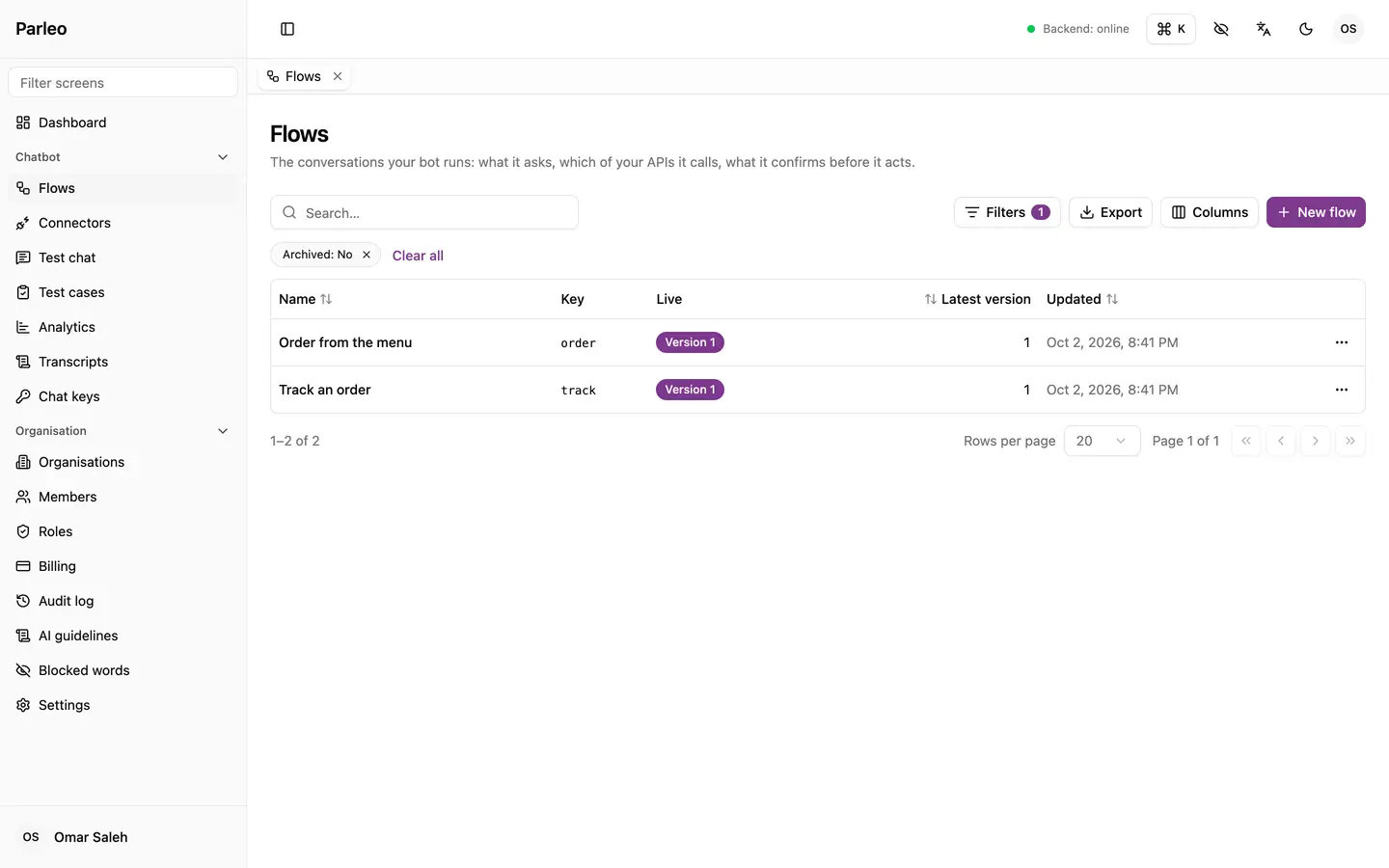 Each conversation your bot can have, as a flow you publish when it's ready.